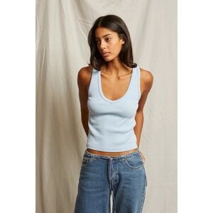 perfectwhitetee Maria V-Neck Tank Top Women's L Gigi Rae Light Blue Bra Friendly
